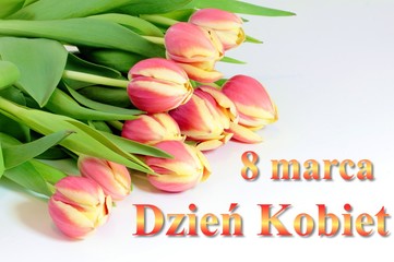 Dzień kobiet kartka z polskim tekstem, 8 marca międzynarodowy dzień kobiet - obrazy, fototapety, plakaty