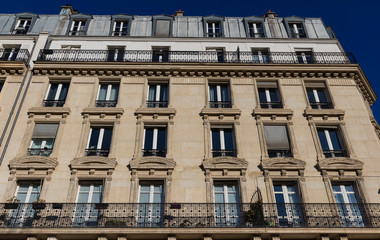 The traditional facade of Parisian building, France.