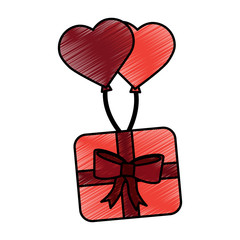 gift box with heart balloons valentines day related icon image vector illustration design  sketch style