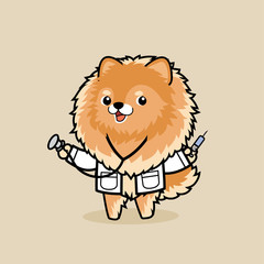 Cute cartoon character design Pomeranian dog in Doctor costume 