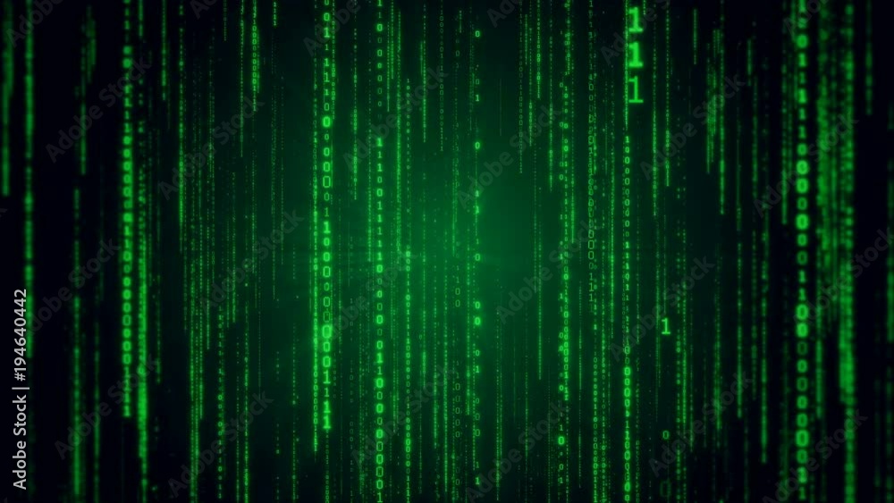 Poster falling binary code in the matrix style in the technological space