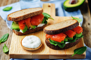 Smoked Salmon Avocado Spinach Rye Sandwich