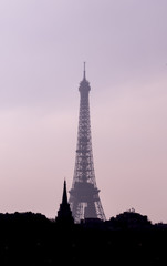 View of Eiffel Tower at Sunset in Paris France