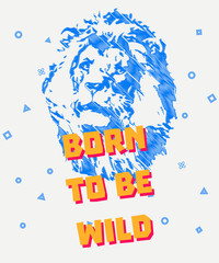Typography illustration of a lion. Embroidery vector for t shirt printing. Embroidery