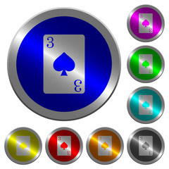 Three of spades card luminous coin-like round color buttons