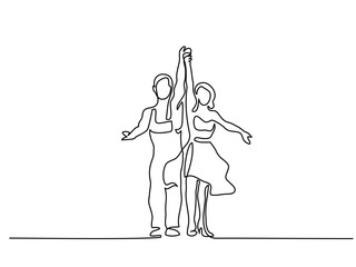 Continuous line drawing. Couple dancing. Vector illustration