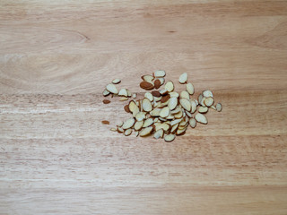 Scattered pile of sliced almonds