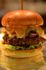 1/4 pound beef burger fully loaded, delishuse takaway fast food meal