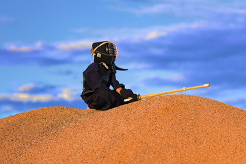 the Japanese martial art kendo, the fighter sits on the mountain