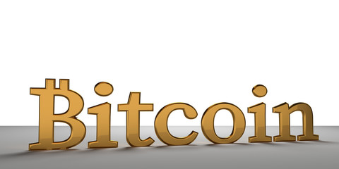 Bitcoin golden bold letters 3d rendering