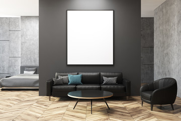 Dark gray and concrete living room, poster