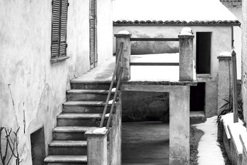 Old house detail. Black and white photo