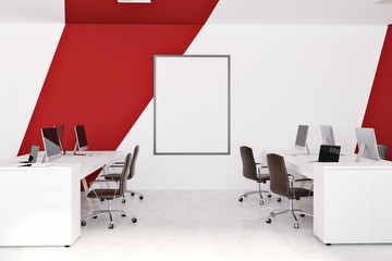 Fototapeta na wymiar Red and white modern office, poster