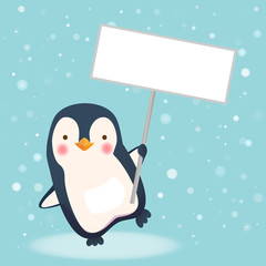 penguin holding sign