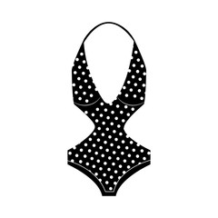 one piece swimsuit with polka dots woman icon image vector illustration design  black and white