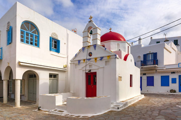 Agia anna Church, typical Greek church building on the island Mykonos, The island of the winds,...