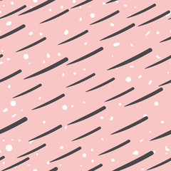 Vector abstract hand drawn seamless patterns. Black and white doodle universal background made with hatch or stylized fur on pink background. Trendy scandinavian design concept for fashion textile