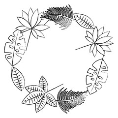 tropical leaves wreath icon image vector illustration design  black sketch line