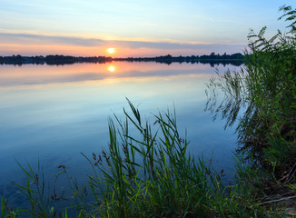 Summer sunset lake calm beach