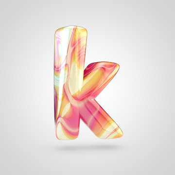 Glossy holographic letter K lowercase isolated on white background