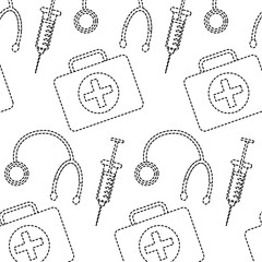 stethoscope syringe first aid kit healthcare pattern image vector illustration design  black dott