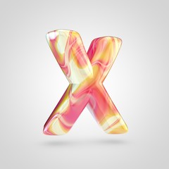 Glossy holographic letter X uppercase isolated on white background