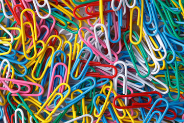 pile of colored office paper clips