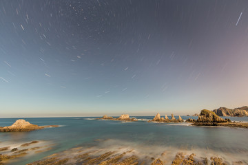the beach of Gueirua, a disturbing landscape of sharp rocks that emerge from the ocean, pretends to be from another world, with an impressive beauty at dawn, dusk and in the starry night © AGUS