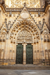 Obraz premium Front view of the main entrance to the St. Vitus cathedral in Prague Castle in Prague, Czech Republic.