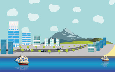 Fototapeta premium City skyline silhouette background. Vector illustration. The silhouette of the city in a flat style. Modern urban landscape.vector illustration