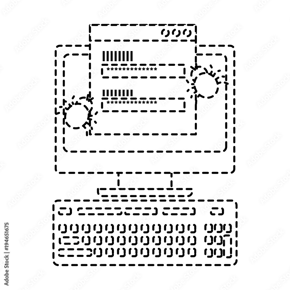 Poster computer with login code virus attack vector illustration dotted line design