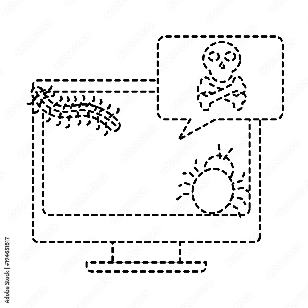 Poster monitor computer worm bug virus alert vector illustration dotted line design
