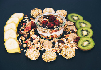 Healthy breakfast fresh granola muesli.