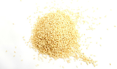Sesame seeds on white background