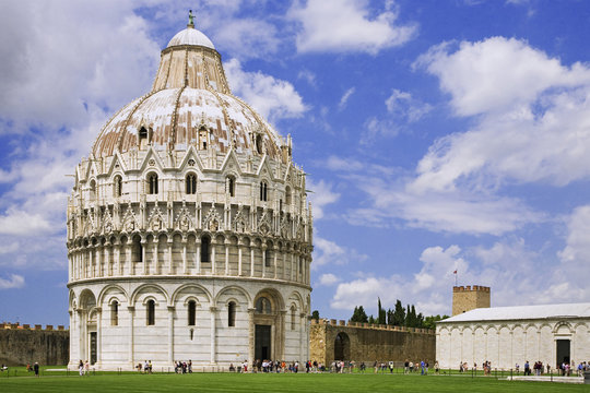 Italy, Pisa. Baptistery And Tourists. 