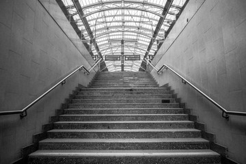 stairs on train station in Prague, Czech republic