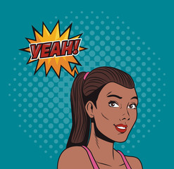 Black woman saying yeah pop art vector illustration graphic design