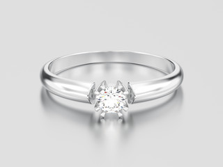 3D illustration white gold or silver engagement solitaire double prong basket diamond