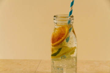 Healthy fizzy water drink, with copyspace.