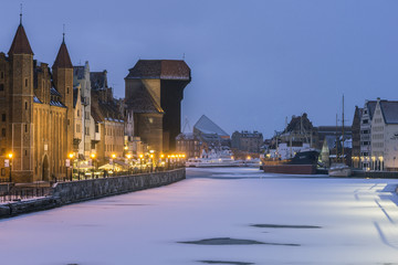 Old Town and Motlawa river at night, Gdansk, Poland