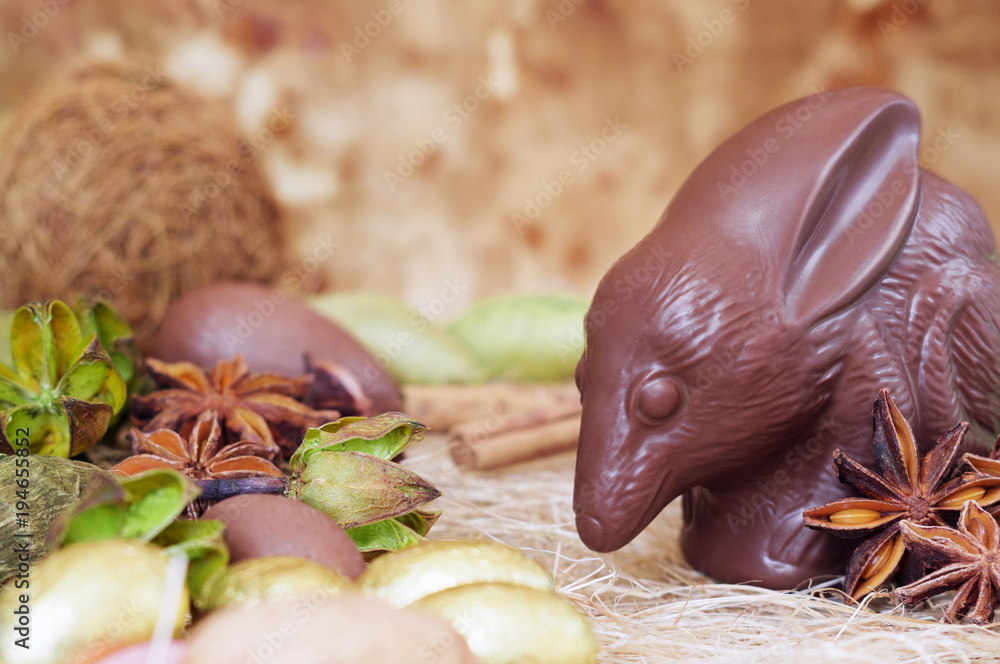 Wall mural Chocolate Easter bilby against a brown background. Australian Easter concept.