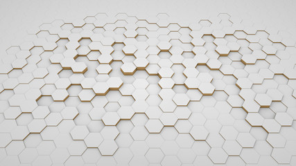 Abstract background hexagon white and golden in perspective