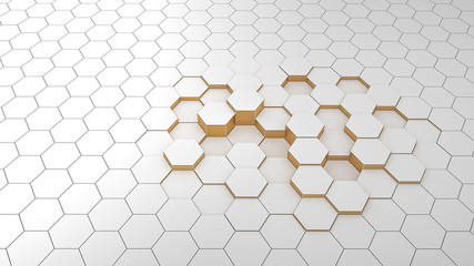 Abstract background hexagon white and golden in perspective