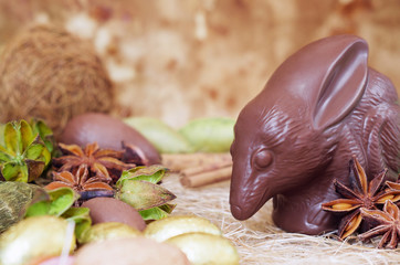 Chocolate Easter bilby against a brown background. Australian Easter concept.