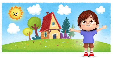 Niño en el campo un día de primavera