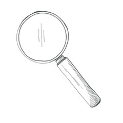 Hand drawn magnifier isolated on white background. Vector illustration in sketch style.
