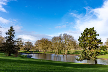 Small lake under blue sky