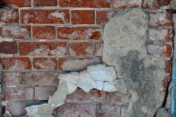 Red old brick wall, background, texture close-up,