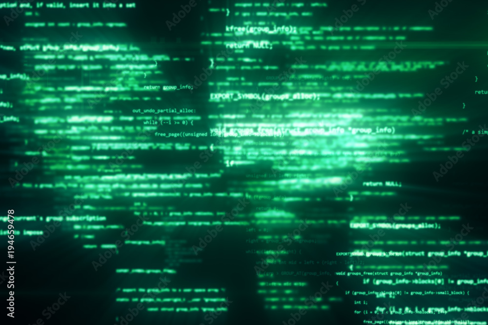 Poster the work of program code in the technological space 3d illustration
