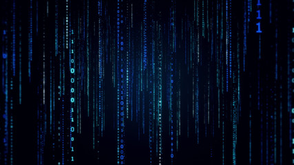 Falling binary code in the matrix style in the technological space 3d illustration